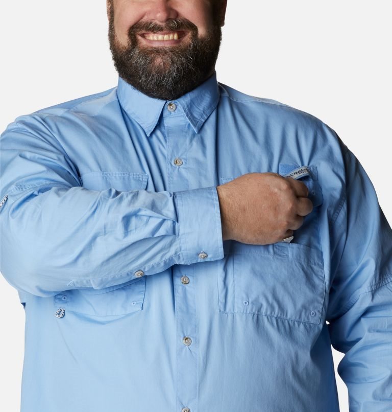 Men's Columbia PFG Bonehead Long Sleeve Shirts Light Blue | Plus Size CA-WA4L0